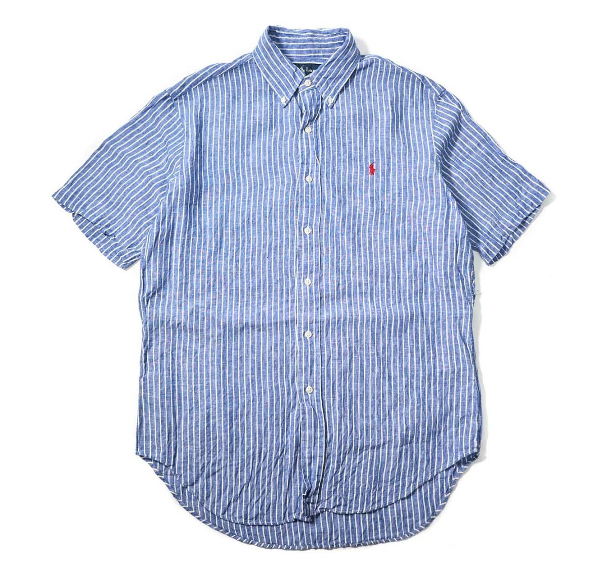 画像1: 90-00s Used Ralph Lauren Short Sleeve Linen Stripe B/D Shirt "Classic Fit" (1)