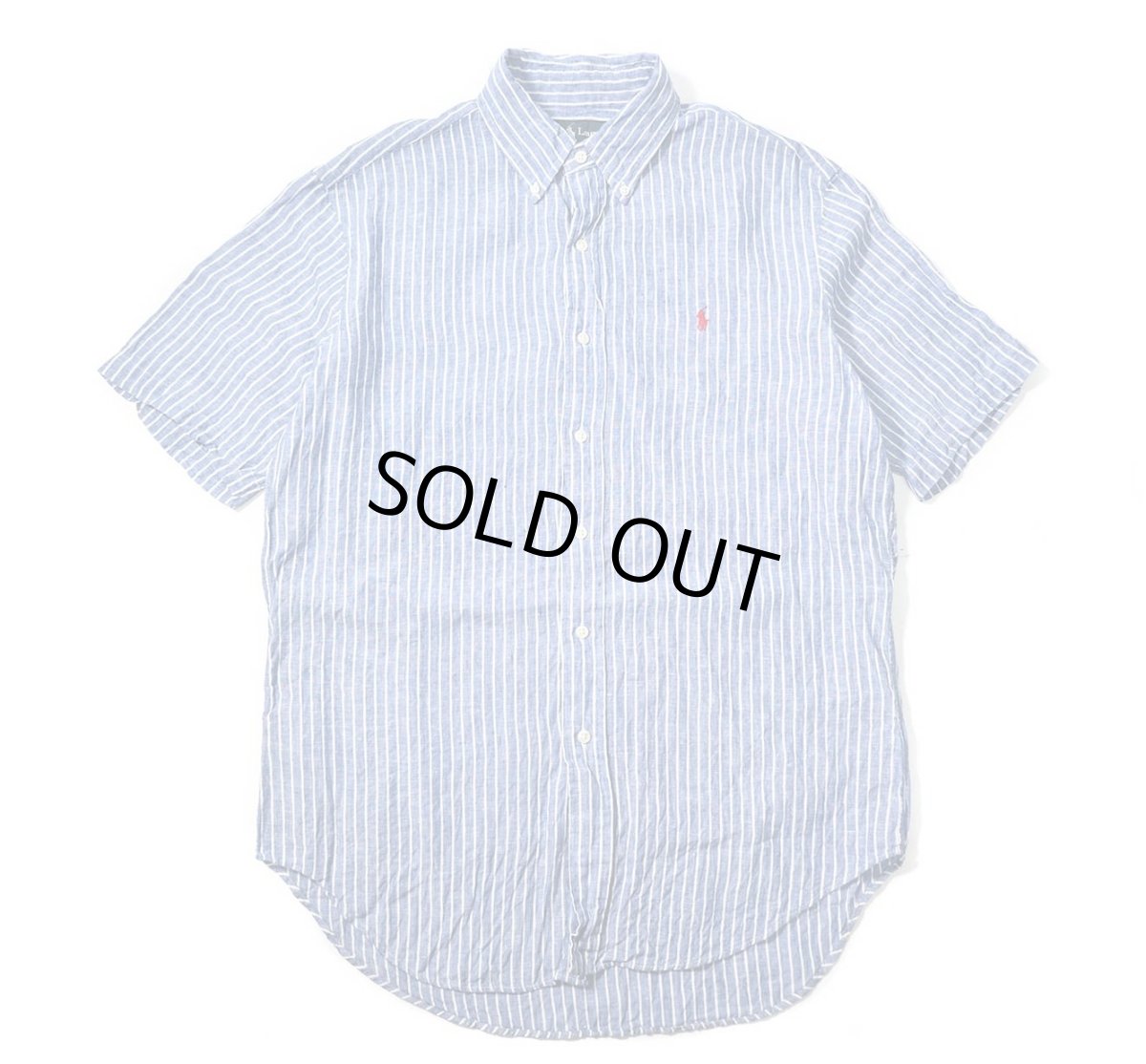 画像1: 90-00s Used Ralph Lauren Short Sleeve Linen Stripe B/D Shirt "Classic Fit" (1)