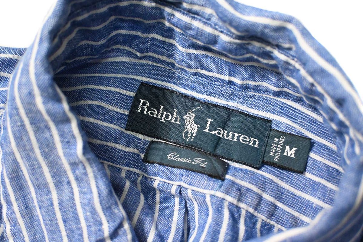画像4: 90-00s Used Ralph Lauren Short Sleeve Linen Stripe B/D Shirt "Classic Fit" (4)