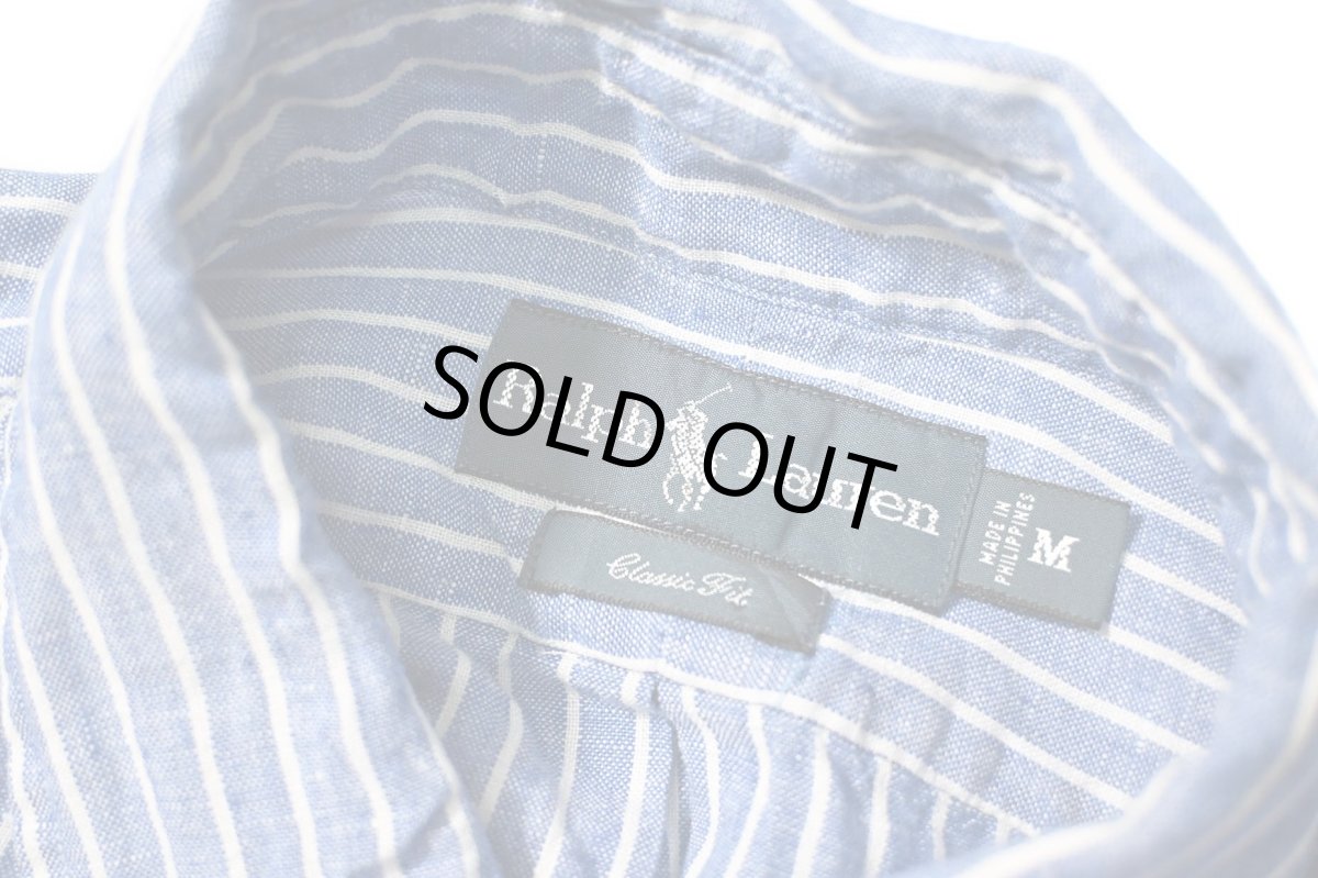 画像4: 90-00s Used Ralph Lauren Short Sleeve Linen Stripe B/D Shirt "Classic Fit" (4)