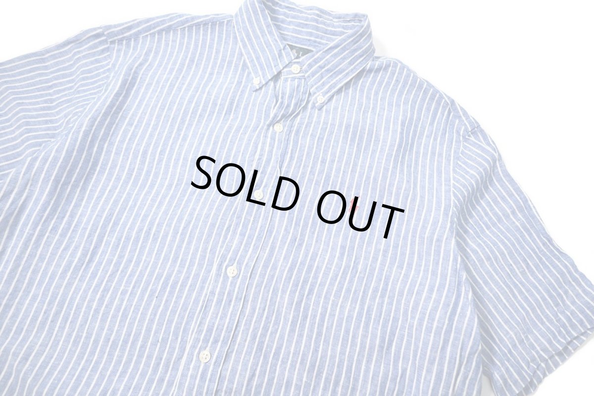 画像2: 90-00s Used Ralph Lauren Short Sleeve Linen Stripe B/D Shirt "Classic Fit" (2)