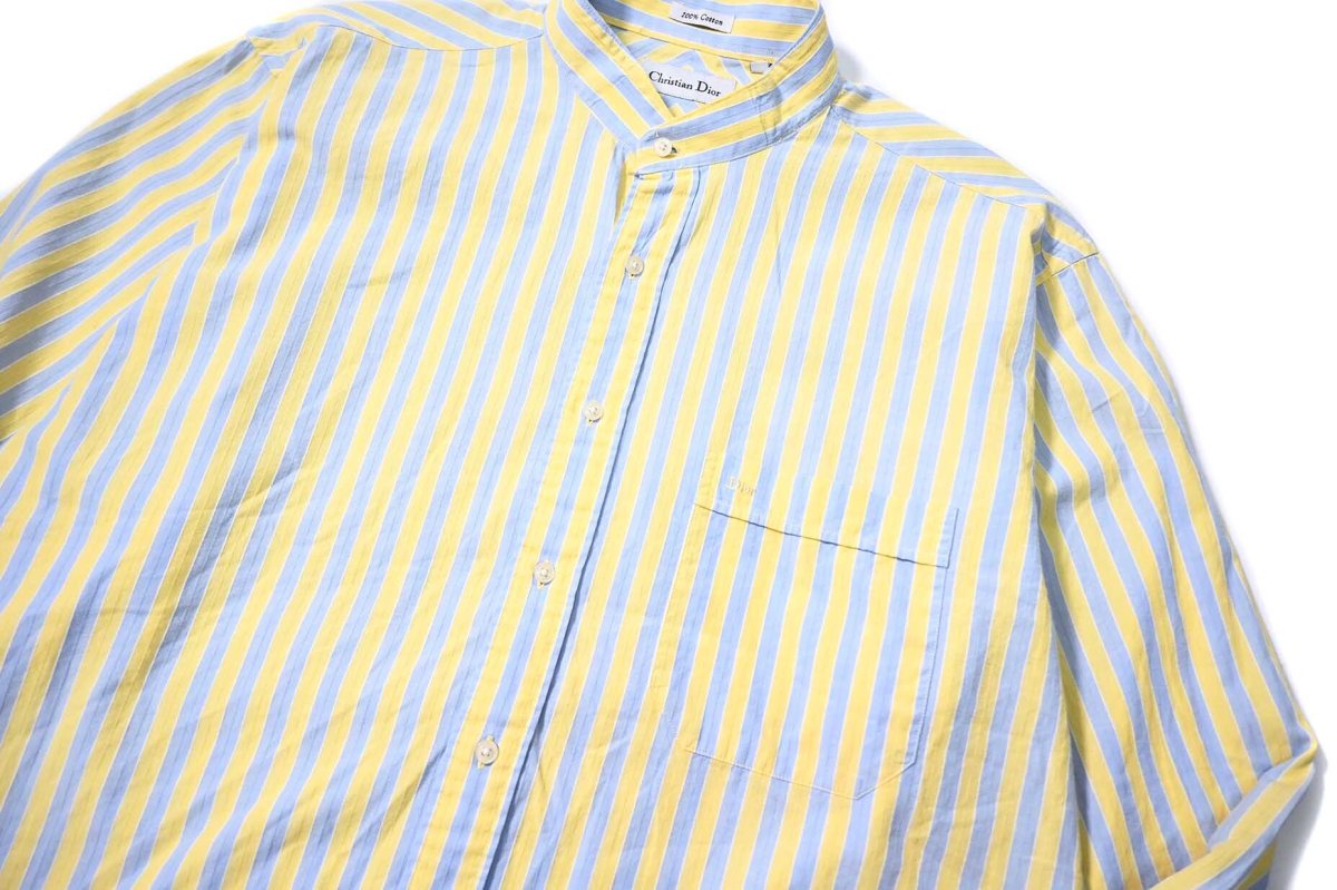 画像2: Used Christian Dior Stripe Band Collar Shirt (2)