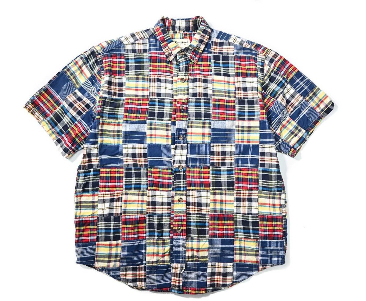 画像1: 90-00s Used Eddie Bauer Short Sleeve Patchwork B/D Shirt (1)
