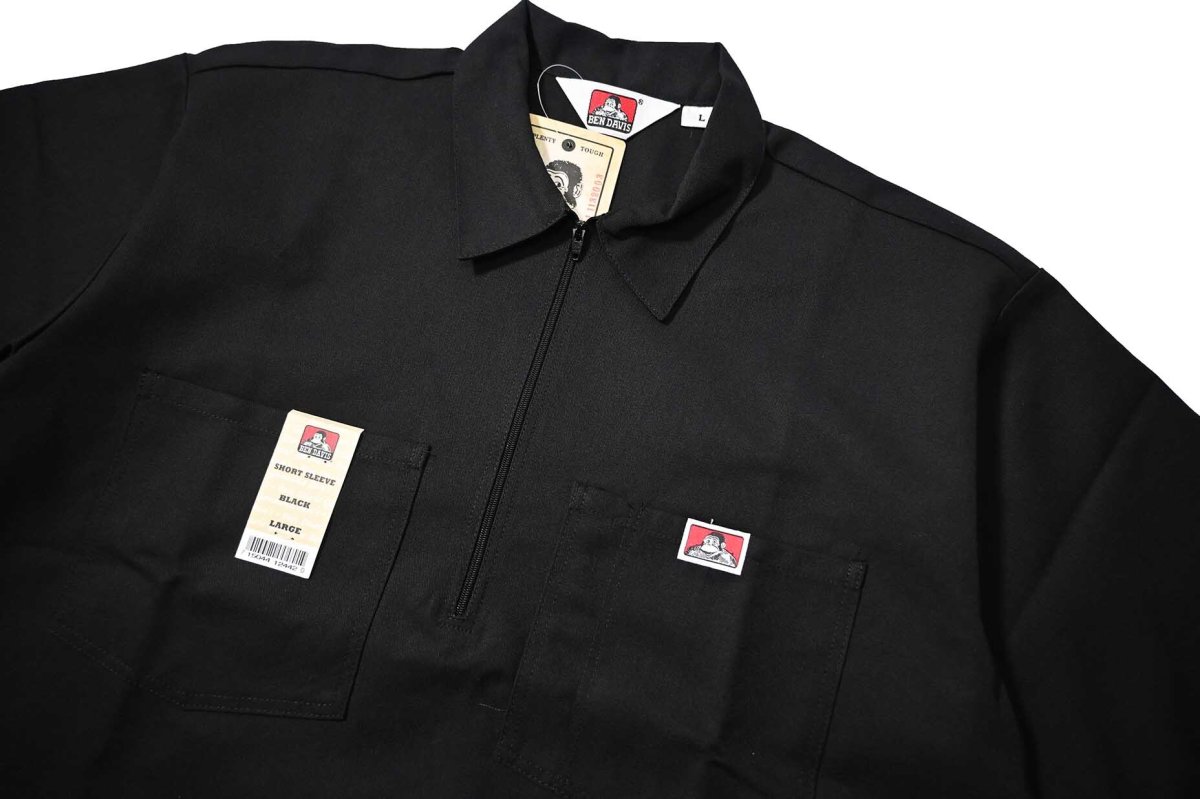 画像2: Ben Davis Short Sleeve Solid 1/2 Zip Shirt Black (2)