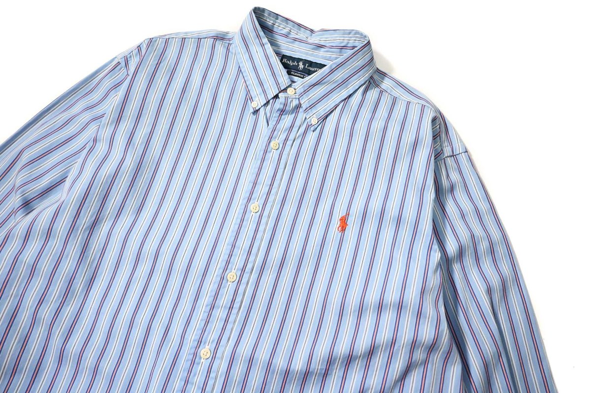 画像2: 90-00s Used Ralph Lauren Stripe B/D Shirt "Classic Fit" (2)