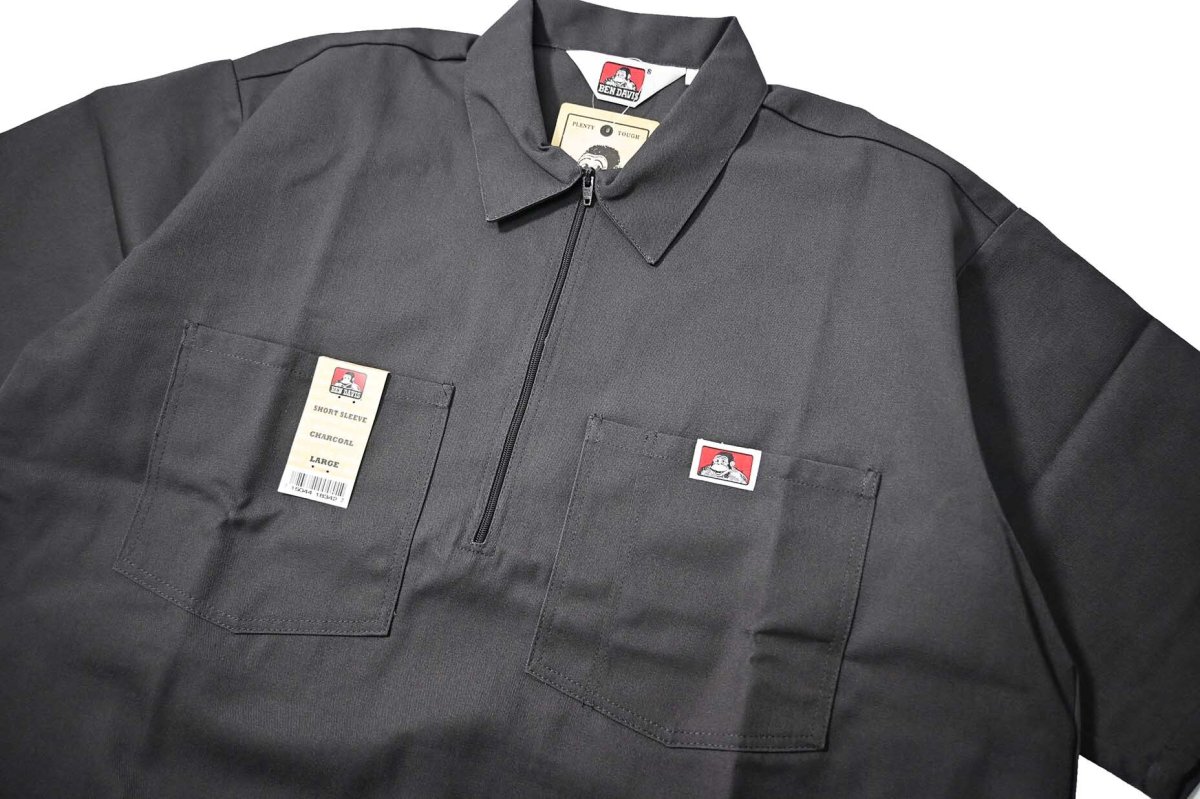 画像2: Ben Davis Short Sleeve Solid 1/2 Zip Shirt Charcoal (2)