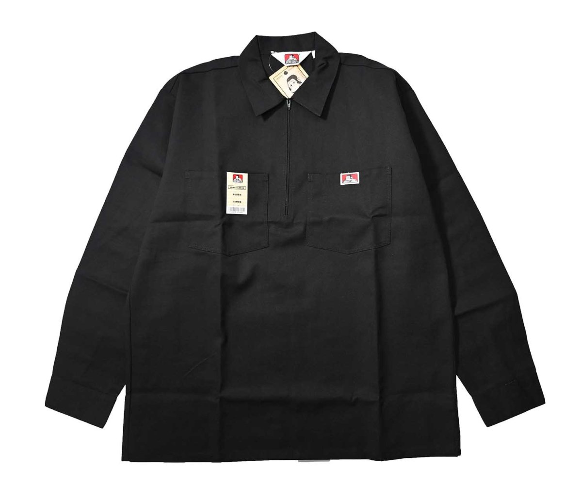画像1: Ben Davis Long Sleeve Solid 1/2 Zip Shirt Black (1)