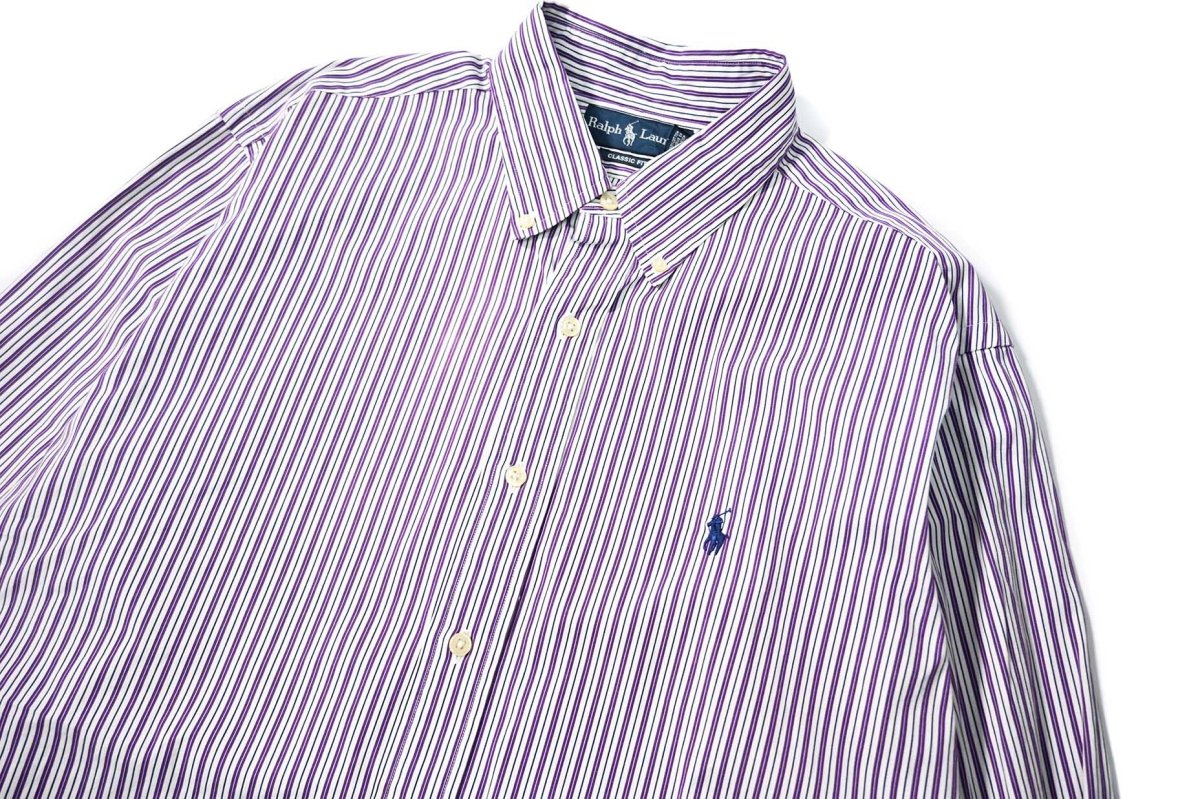 画像2: 90-00s Used Ralph Lauren Stripe B/D Shirt "Classic Fit" (2)