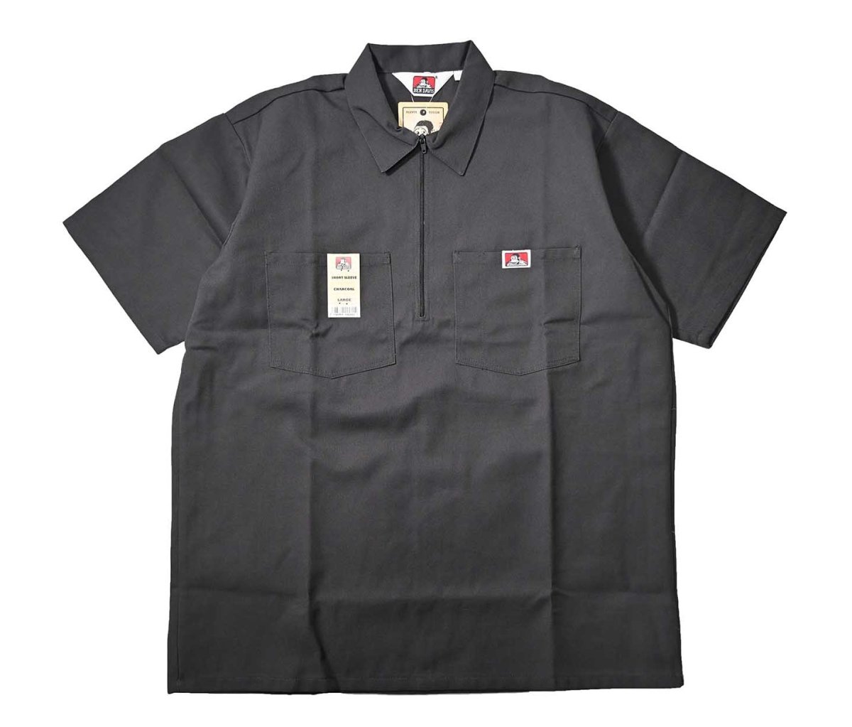 画像1: Ben Davis Short Sleeve Solid 1/2 Zip Shirt Charcoal (1)