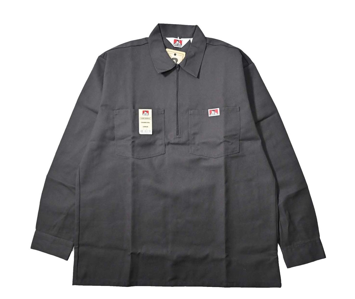 画像1: Ben Davis Long Sleeve Solid 1/2 Zip Shirt Charcoal (1)