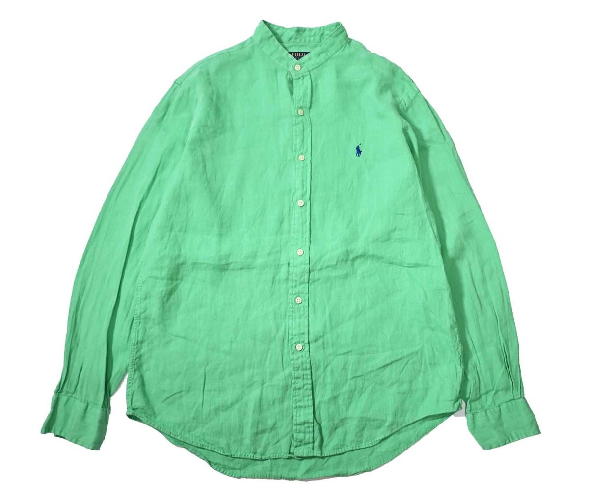 画像1: Used Polo Ralph Lauren Band Collar Linen Shirt (1)