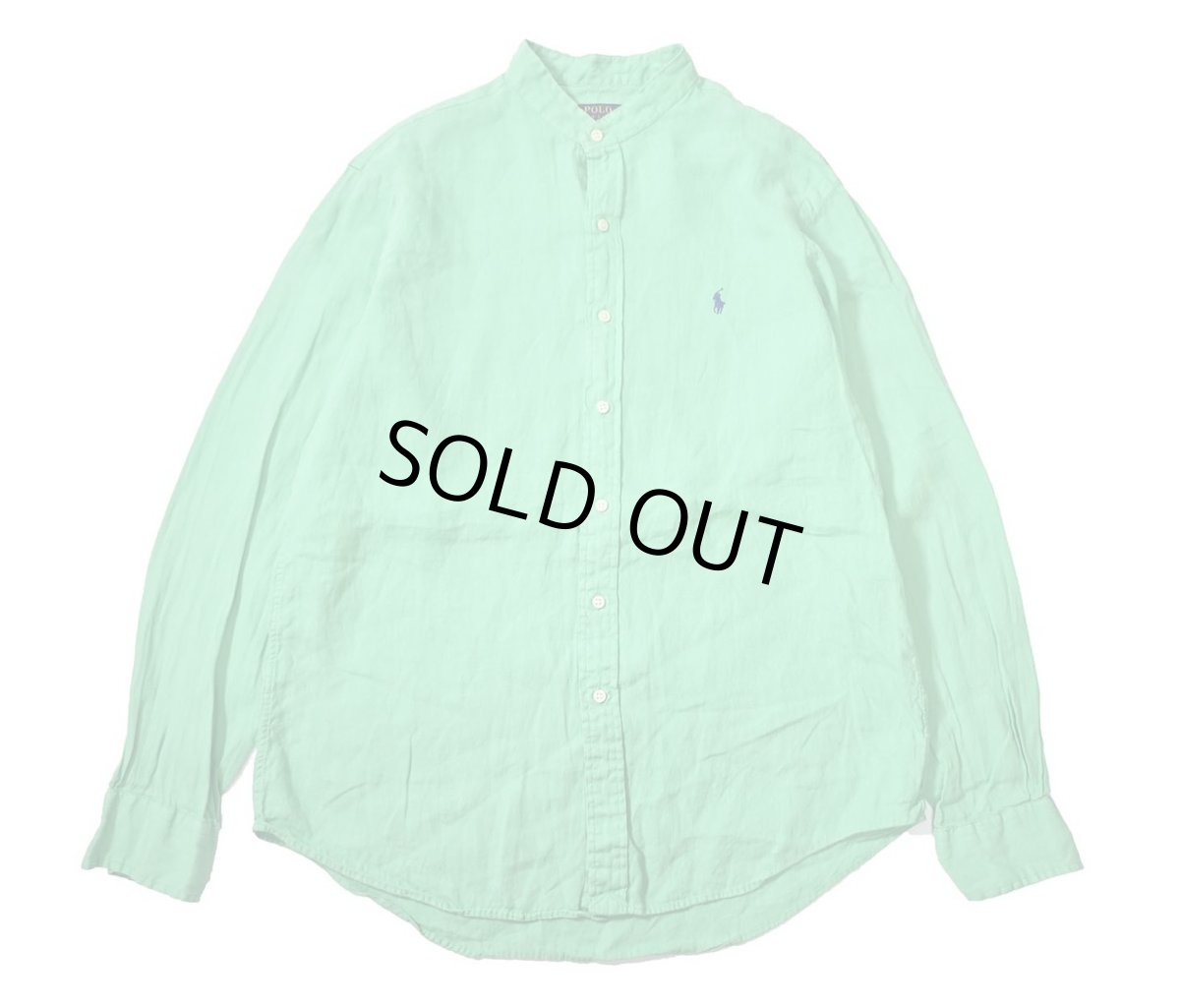 画像1: Used Polo Ralph Lauren Band Collar Linen Shirt (1)