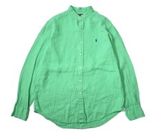 画像1: Used Polo Ralph Lauren Band Collar Linen Shirt (1)