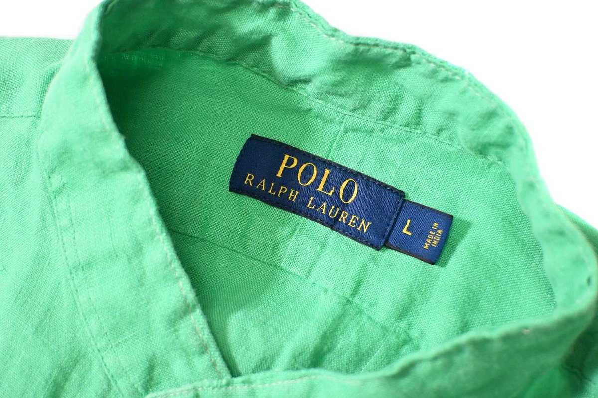 画像4: Used Polo Ralph Lauren Band Collar Linen Shirt (4)