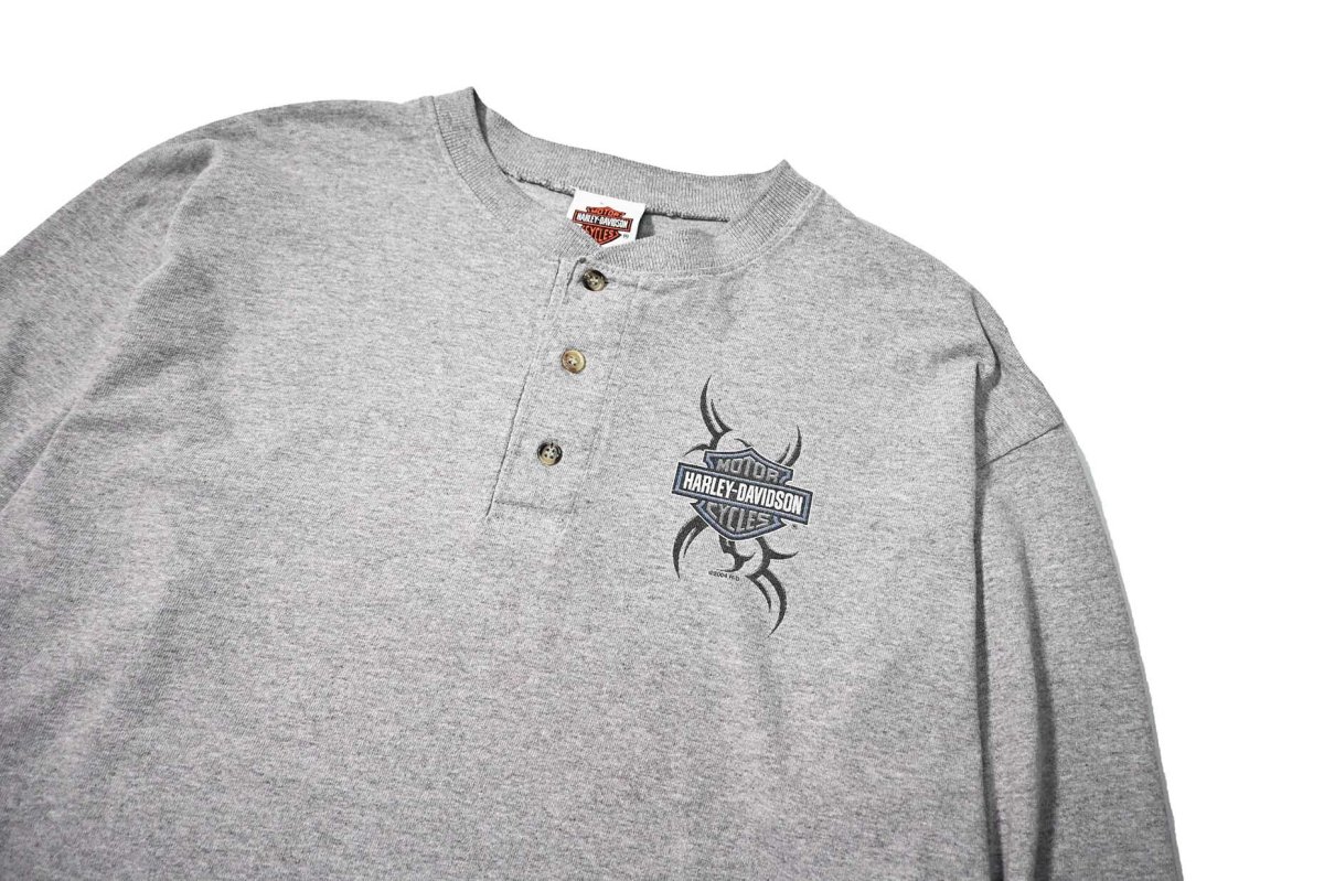 画像2: 00s Used Harley-Davidson L/S Print Henley Tee (2)