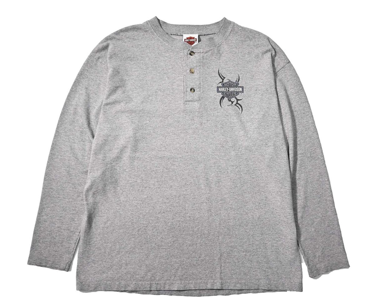 画像1: 00s Used Harley-Davidson L/S Print Henley Tee (1)