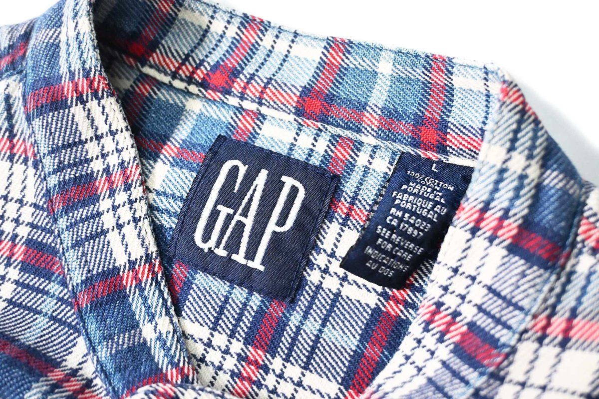 画像4: 90s Used Gap Band Collar Flannel Shirt (4)
