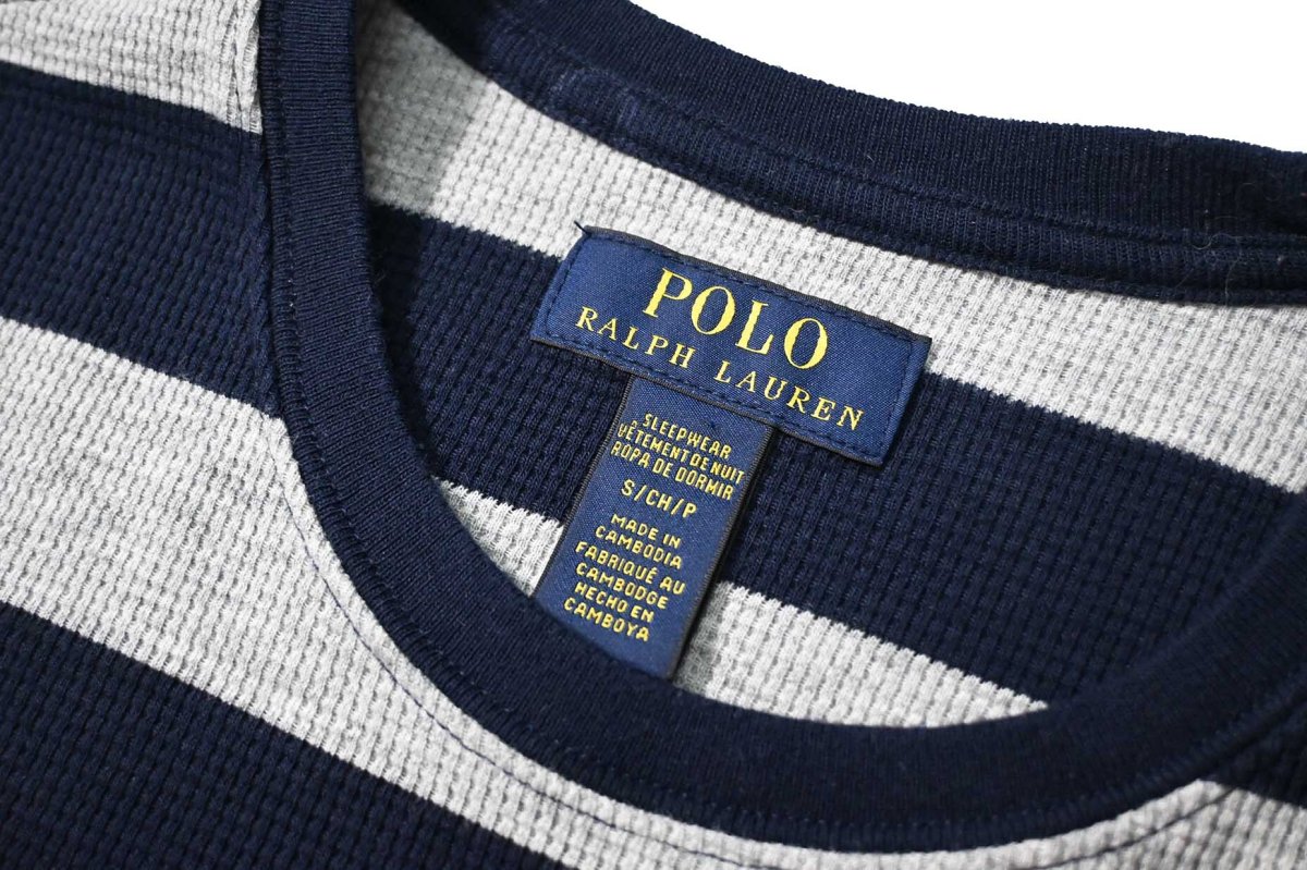 画像4: Used Polo Ralph Lauren L/S Border Thermal Grey/Navy (4)
