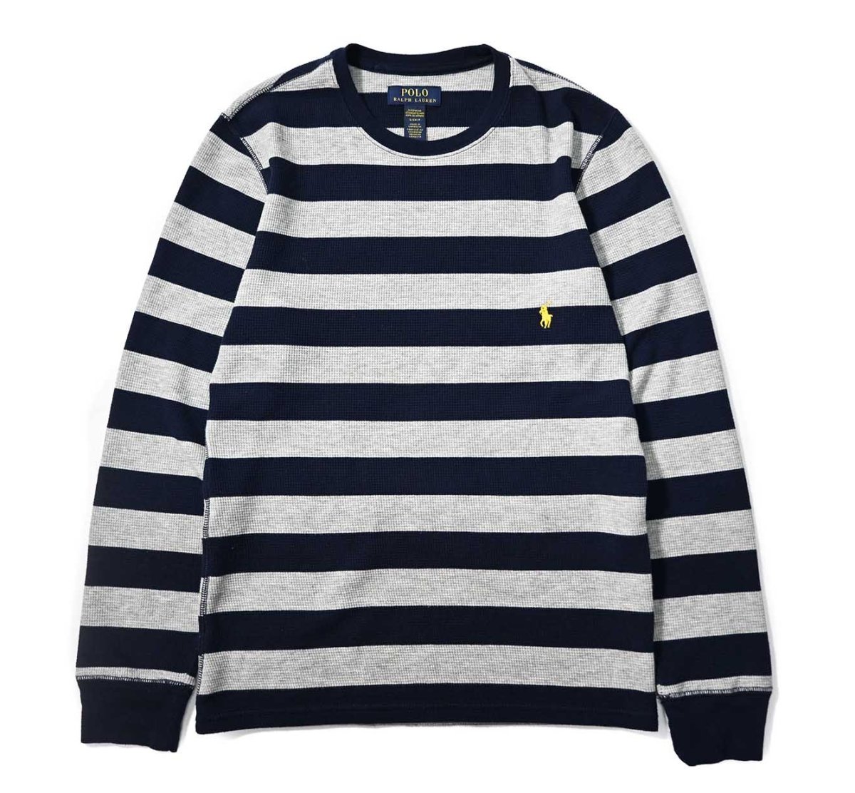 画像1: Used Polo Ralph Lauren L/S Border Thermal Grey/Navy (1)