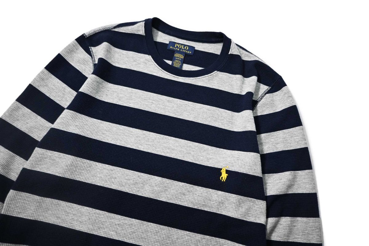 画像2: Used Polo Ralph Lauren L/S Border Thermal Grey/Navy (2)
