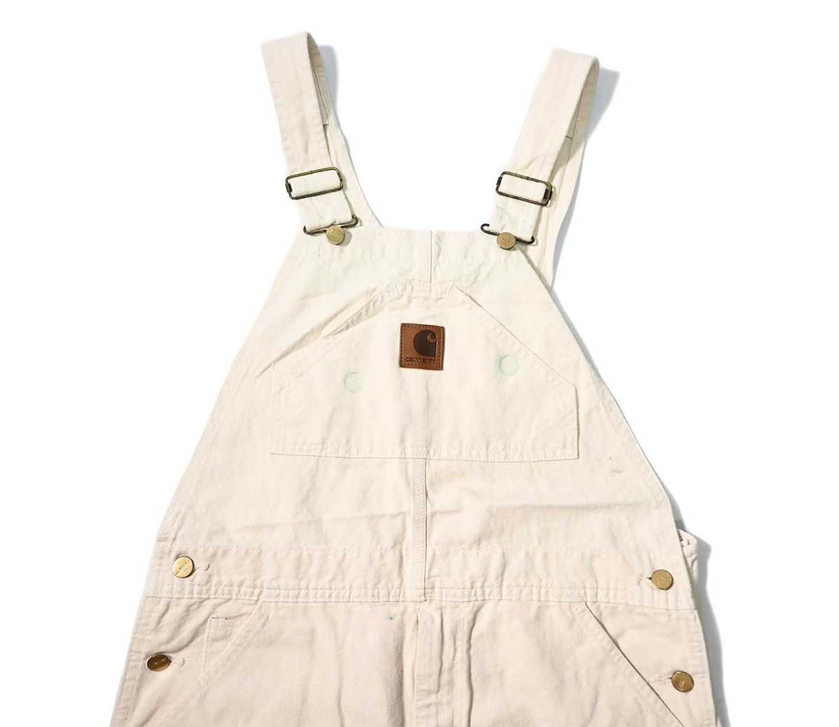 画像1: 02' Deadstock Carhartt Double Knee Washed Drill Bib Overall Natural made in USA (1)