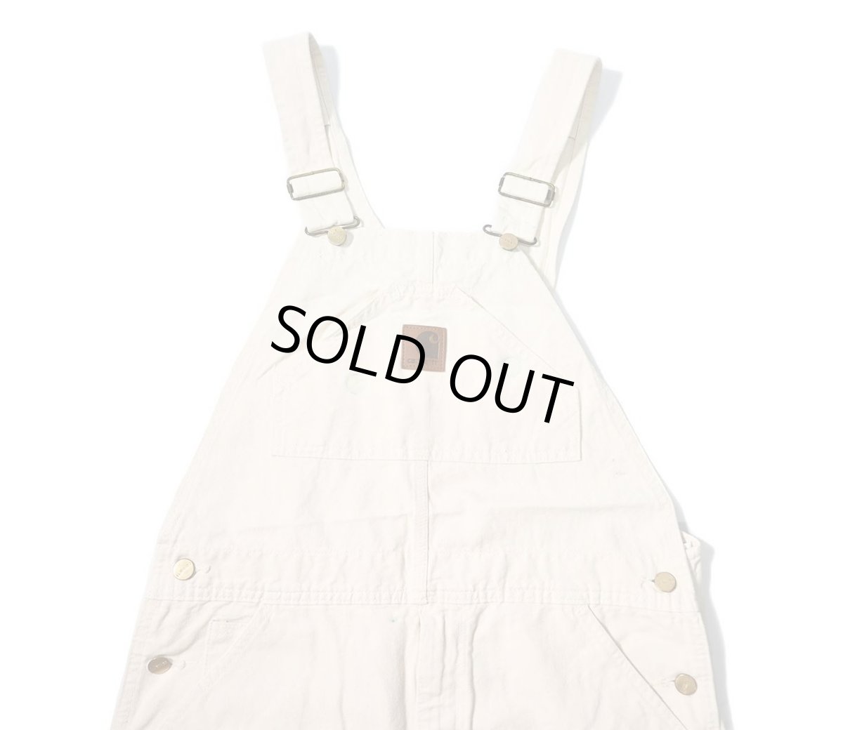 画像1: 02' Deadstock Carhartt Double Knee Washed Drill Bib Overall Natural made in USA (1)