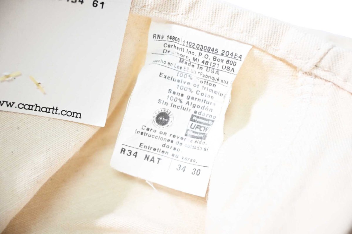 画像8: 02' Deadstock Carhartt Double Knee Washed Drill Bib Overall Natural made in USA (8)