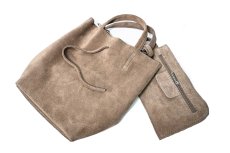画像2: MARLON FIRENZE Calf Leather Mini Shopper Bag Taupe Suede (2)
