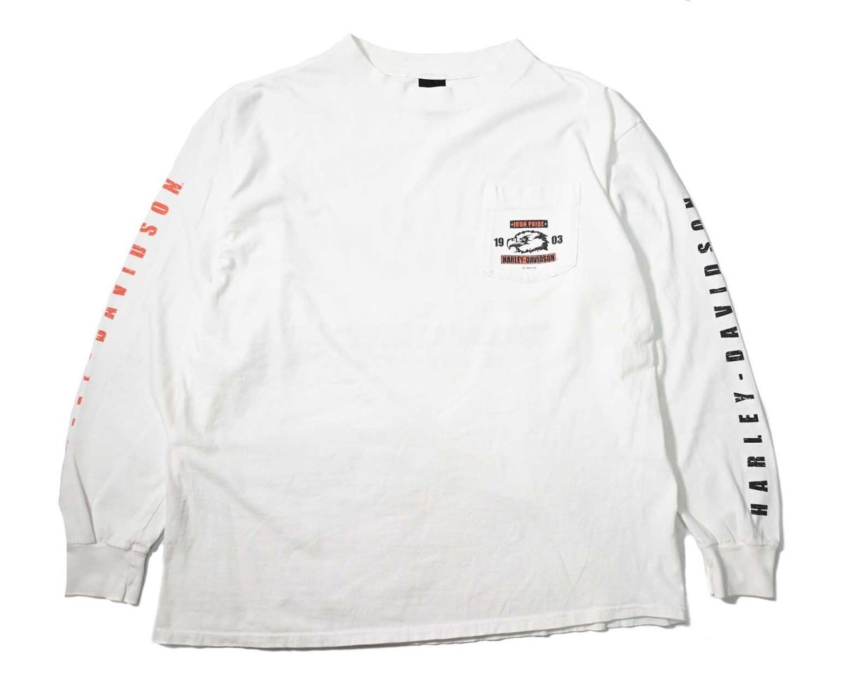 画像1: 90s Used Harley-Davidson L/S Print Pocket Tee made in USA (1)