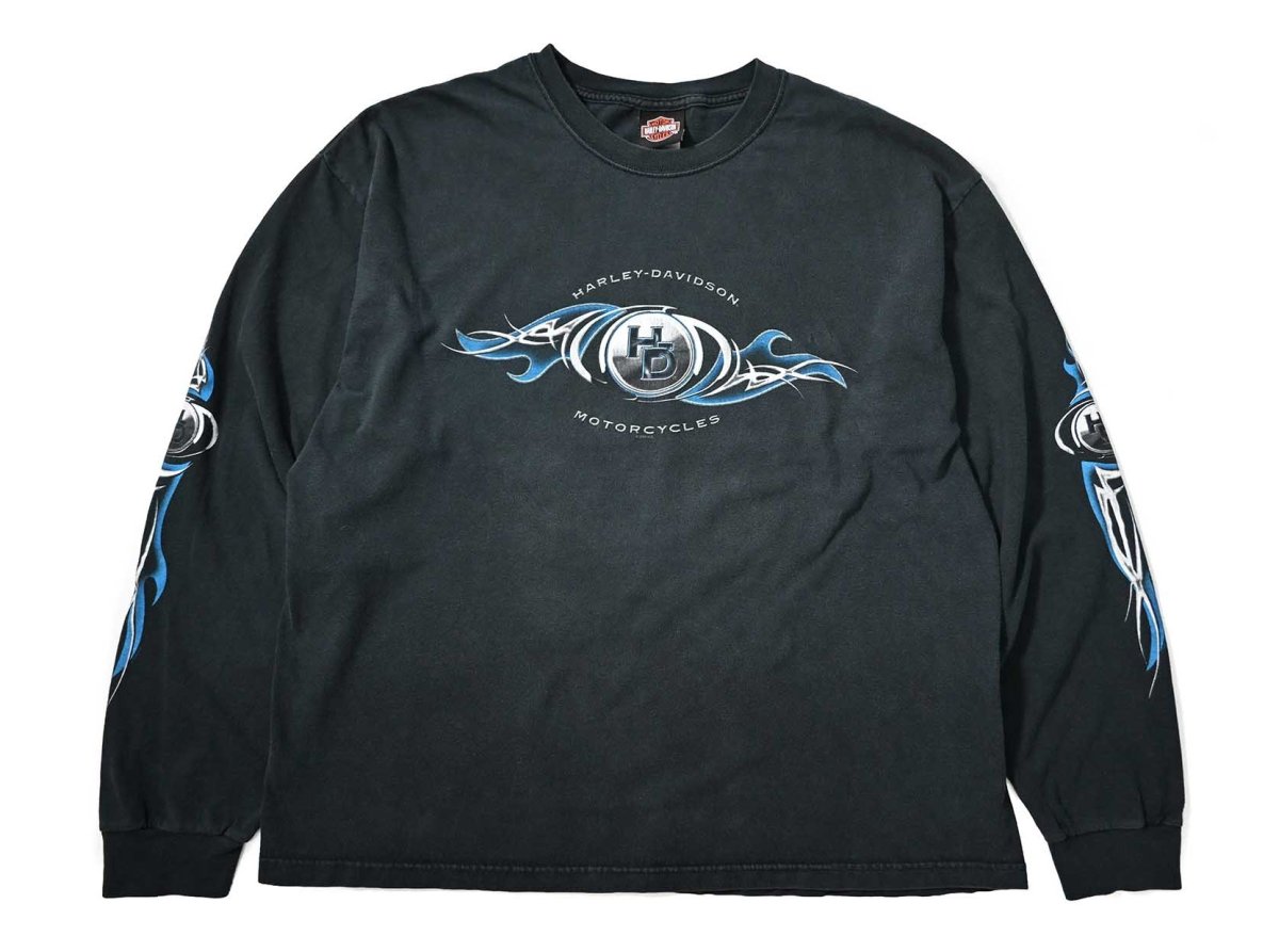 画像1: 00s Used Harley-Davidson L/S Print Tee made in USA (1)