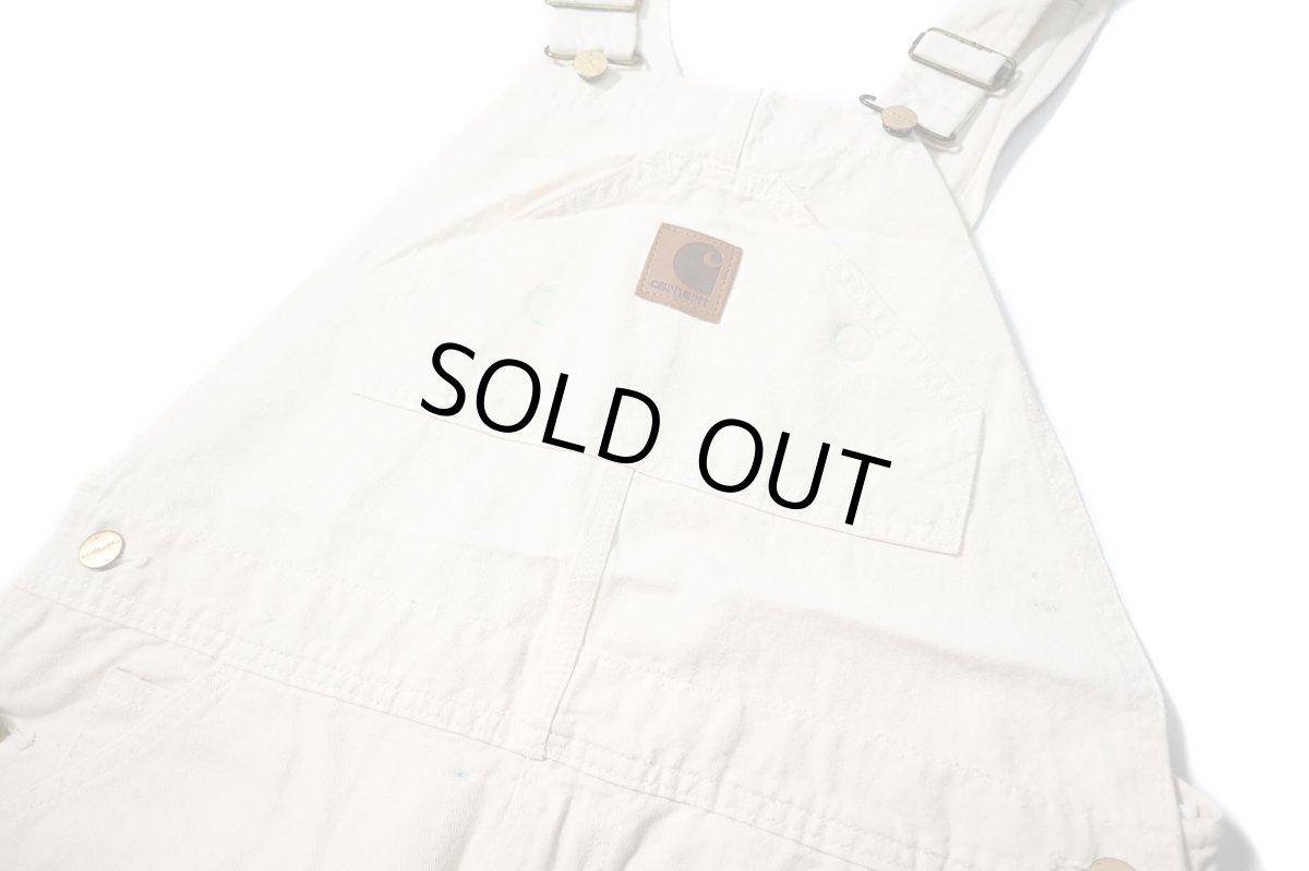 画像2: 02' Deadstock Carhartt Double Knee Washed Drill Bib Overall Natural made in USA (2)