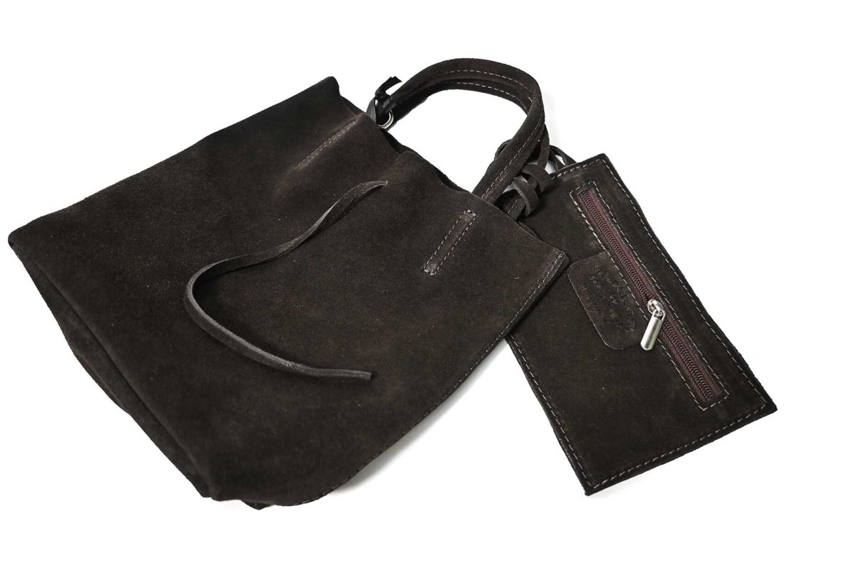 画像2: MARLON FIRENZE Calf Leather Mini Shopper Bag Cioccolato Suede (2)
