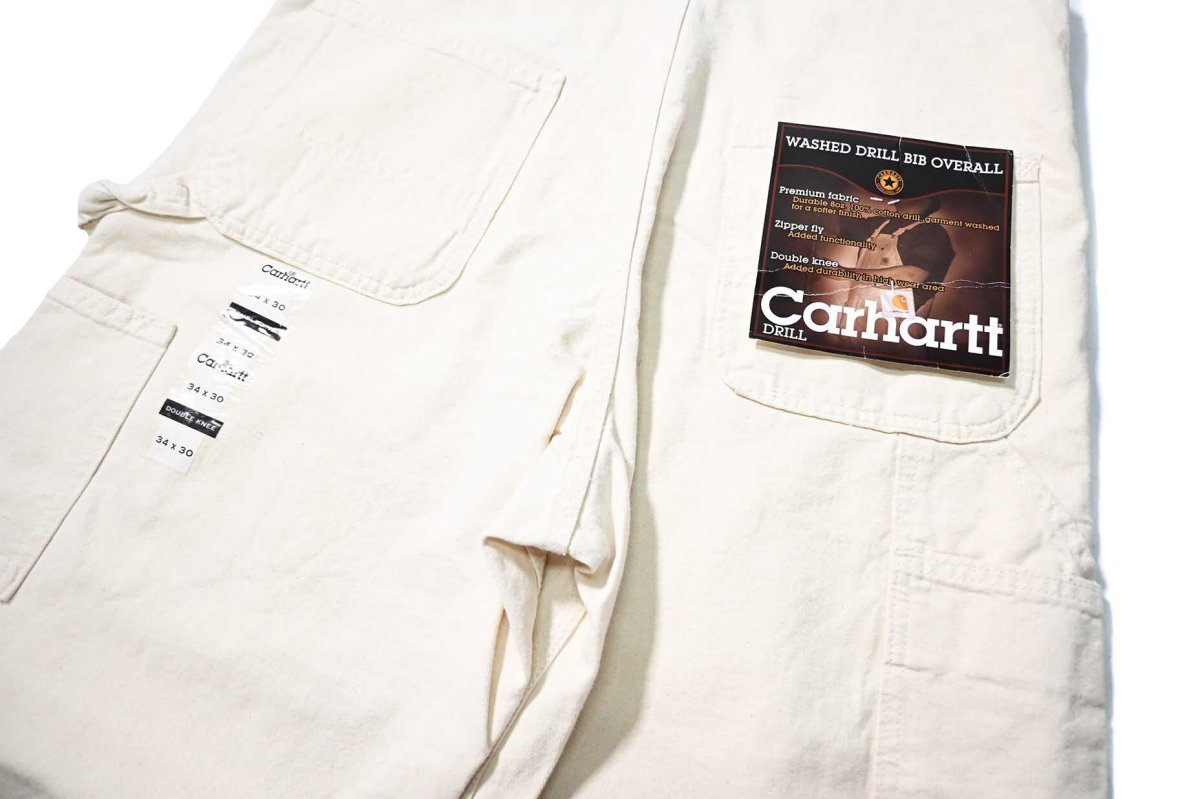 画像6: 02' Deadstock Carhartt Double Knee Washed Drill Bib Overall Natural made in USA (6)