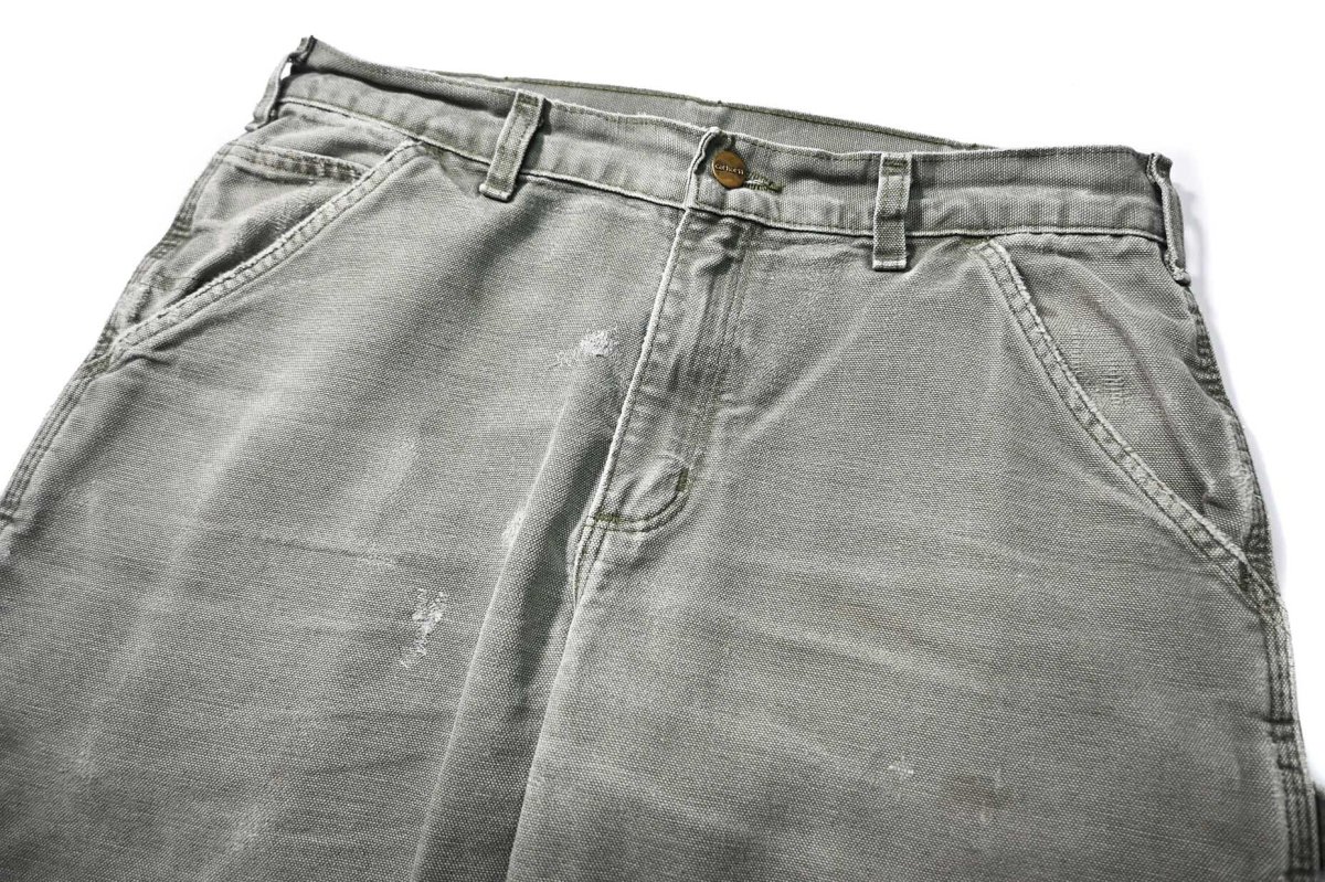 画像2: 19' Used Carhartt Duck Carpenter Pants Moss カーハート (2)