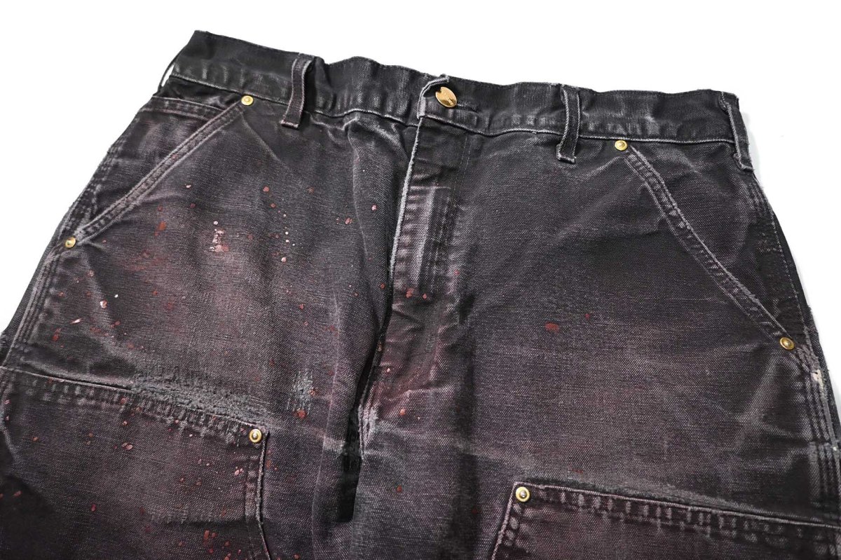 画像2: 19' Used Carhartt Duck Double Knee Carpenter Pants Black made in USA カーハート (2)