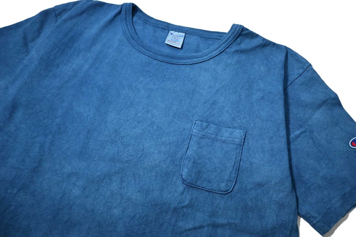 画像2: Deadstock Champion × ART MORIYA T1011 Heavy Weight S/S Blank Pocket T-Shirt Indigo Dye (2)