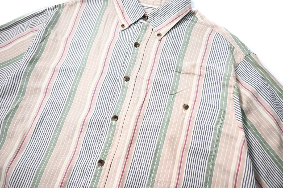 画像2: 90s Used Lands' End Stripe B/D Shirt (2)