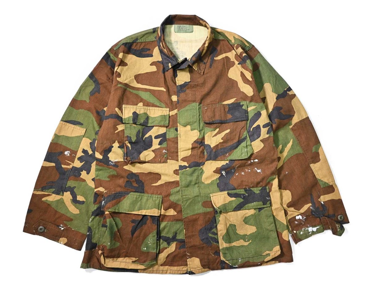 画像1: 87' Used Us Military Painted BDU Coat Woodland Camo (1)