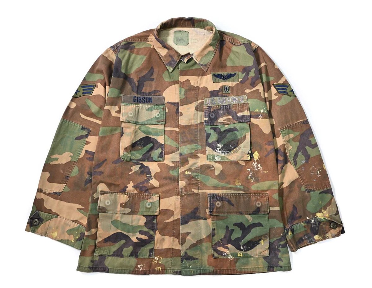 画像1: 90s Used Us Military Painted BDU Coat Woodland Camo (1)