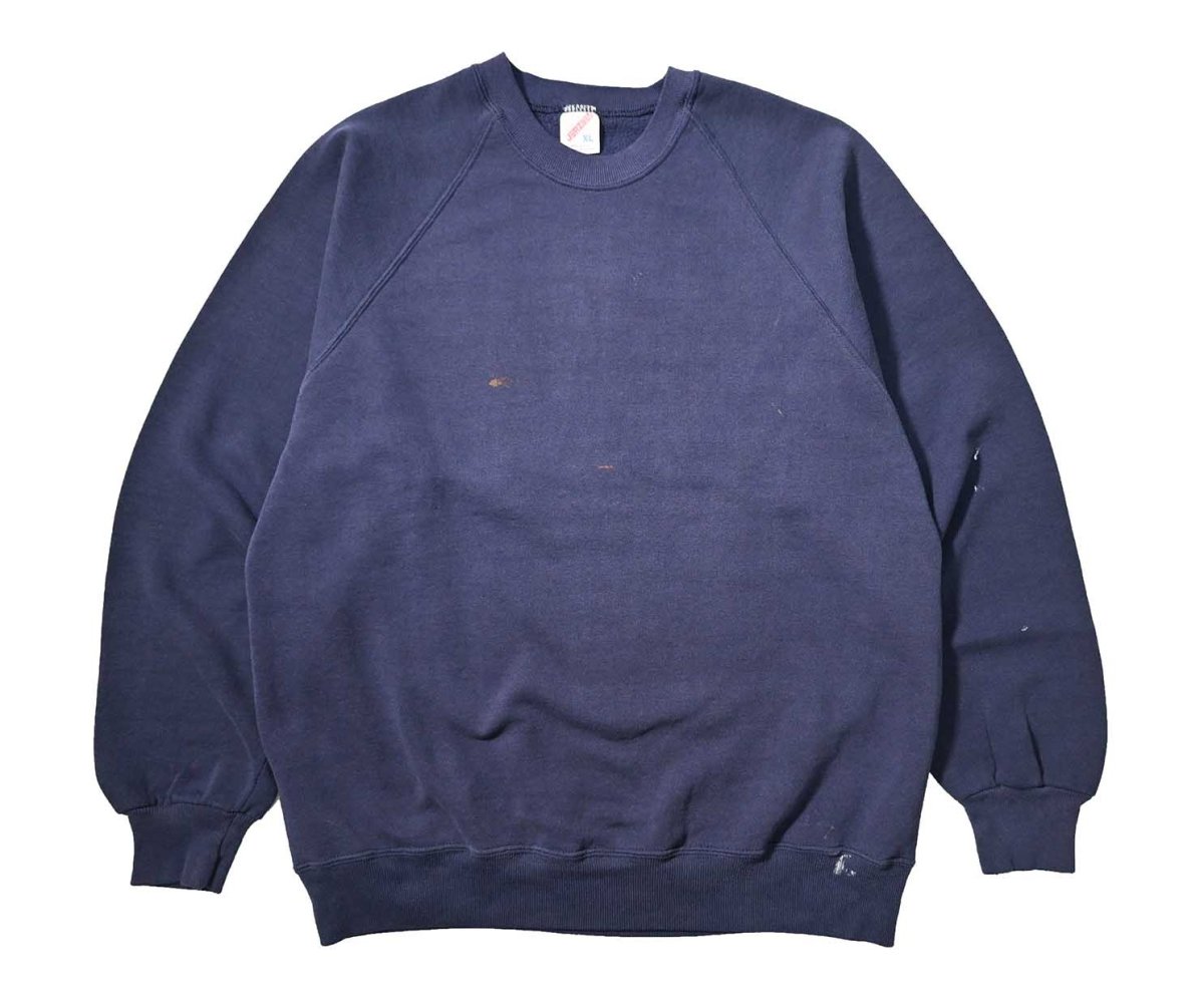 画像1: 80-90s Used Jerzees Raglan Sleeve Blank Sweat Shirt Fade Navy made in USA (1)