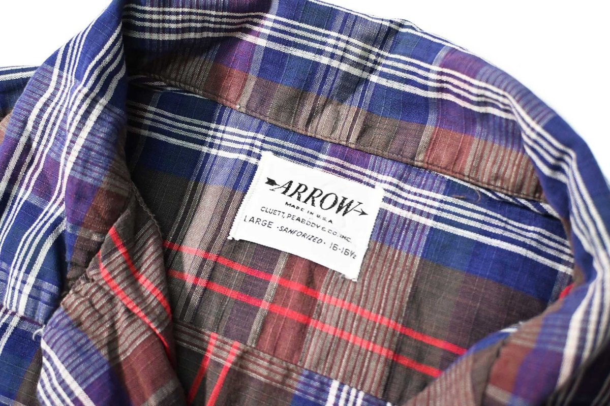 画像4: 60s Used Arrow Cotton Plaid Open Collar Shirt (4)