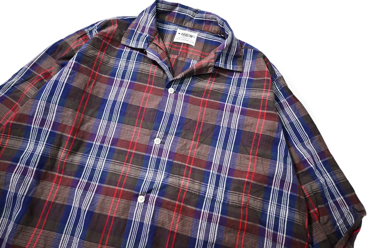 画像2: 60s Used Arrow Cotton Plaid Open Collar Shirt (2)