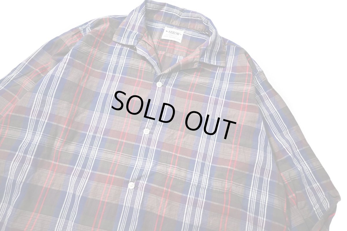 画像2: 60s Used Arrow Cotton Plaid Open Collar Shirt (2)