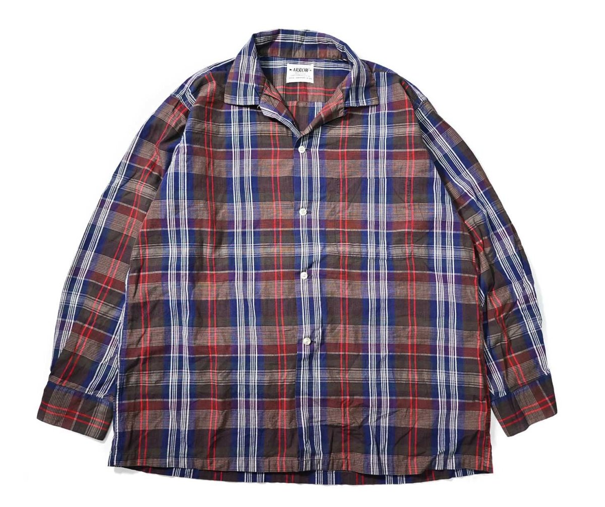 画像1: 60s Used Arrow Cotton Plaid Open Collar Shirt (1)
