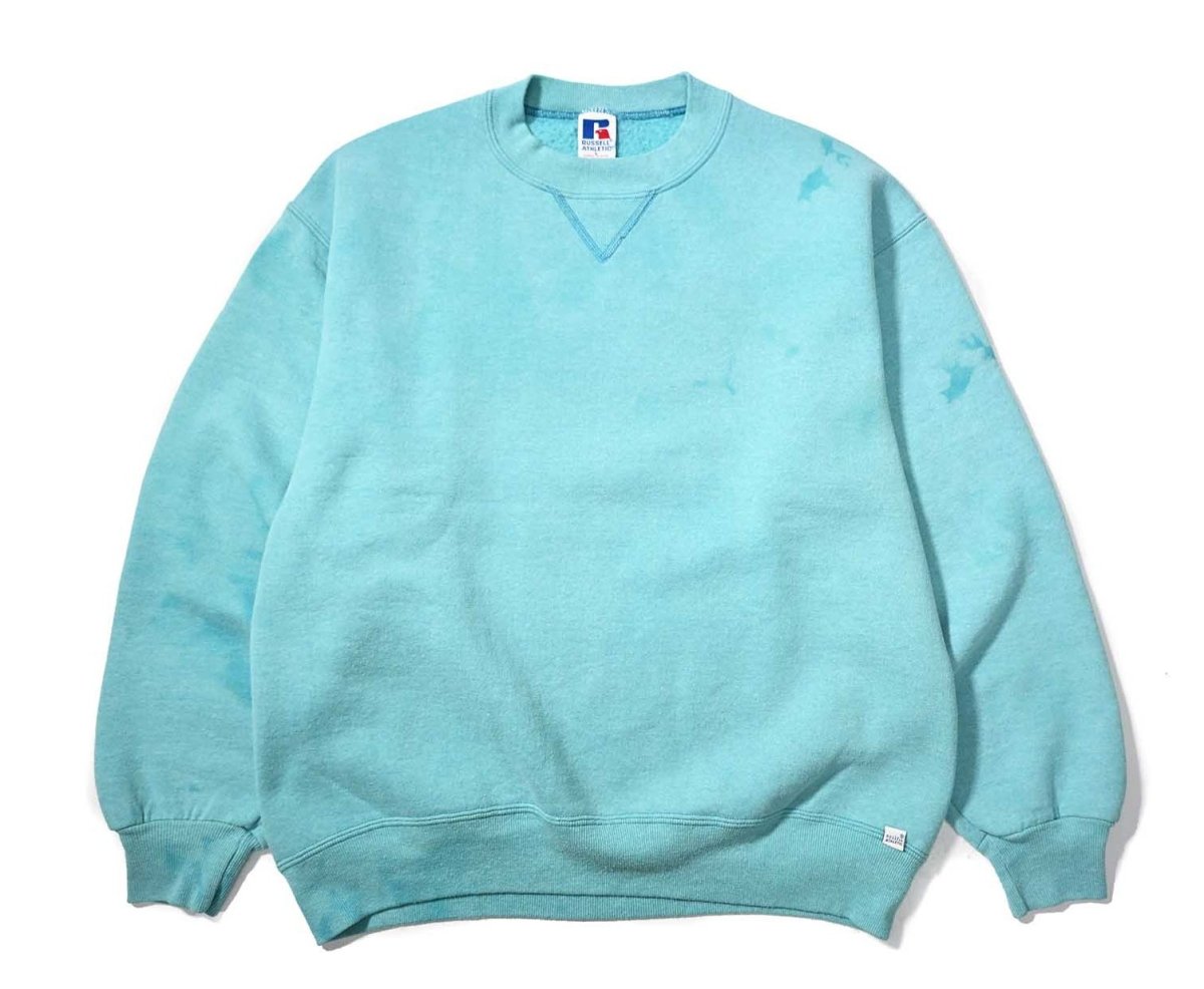 画像1: 90s Used Russell Athletic Blank Sweat Shirt Turquoise made in USA (1)