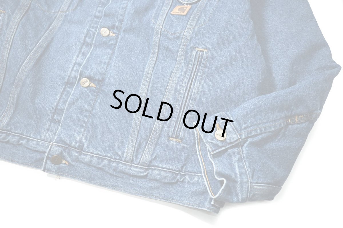 画像4: 05' Used Carhartt Blanket Lined Denim Trucker Jacket (4)