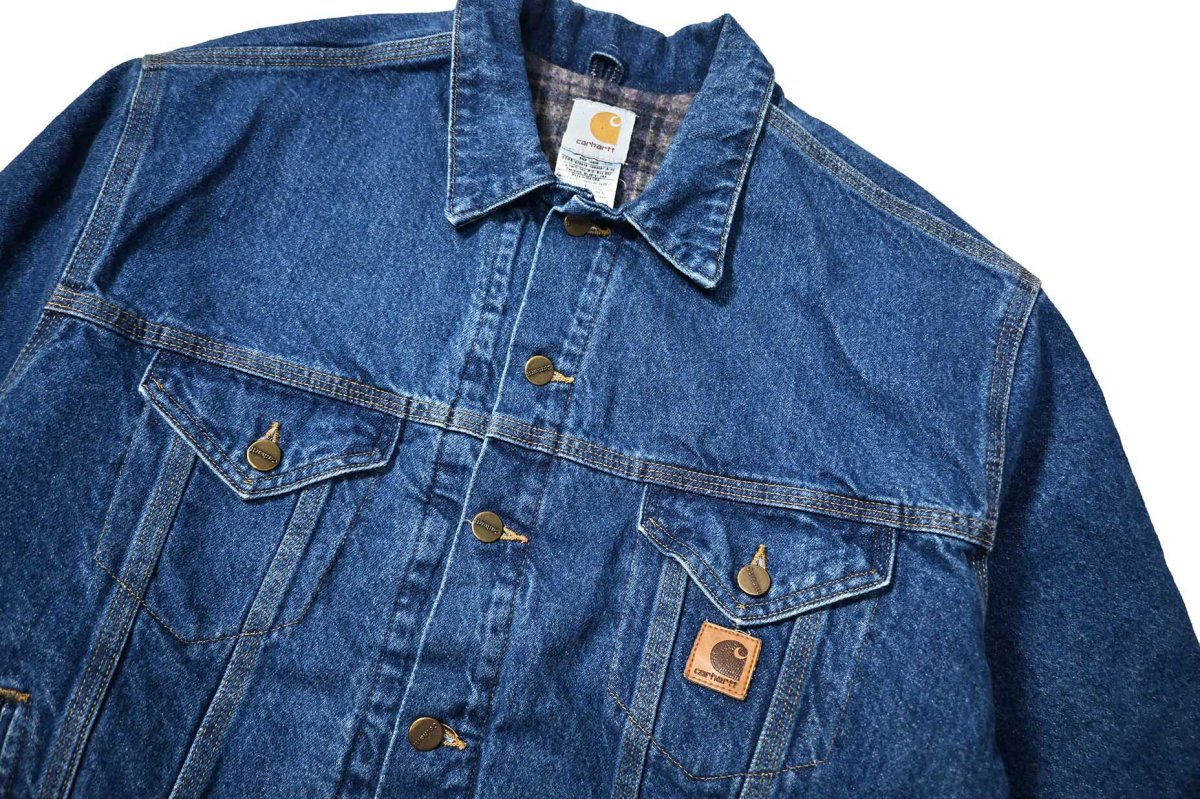 画像3: 05' Used Carhartt Blanket Lined Denim Trucker Jacket (3)