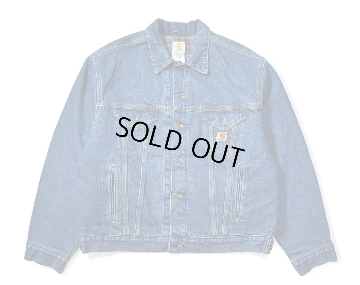 画像1: 05' Used Carhartt Blanket Lined Denim Trucker Jacket (1)