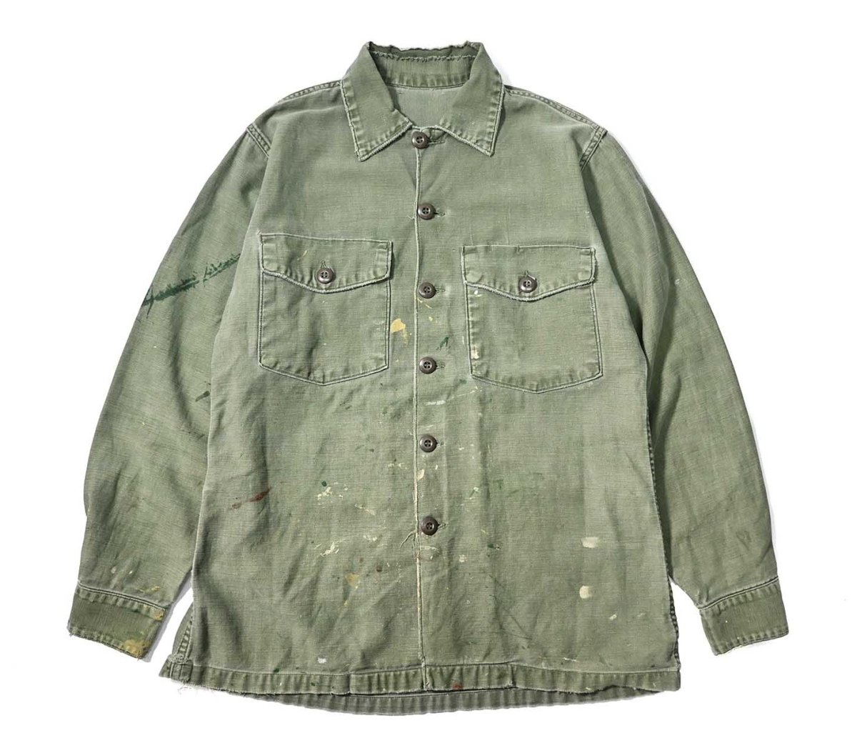 画像1: 60s Used Us Military Cotton Sateen OG 107 Utility Shirt (1)