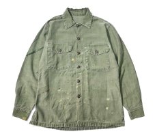 画像1: 60s Used Us Military Cotton Sateen OG 107 Utility Shirt (1)